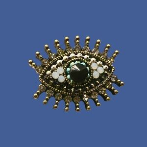 Evil Eye Brooch – Milky White, Black, Clear & Green Accents